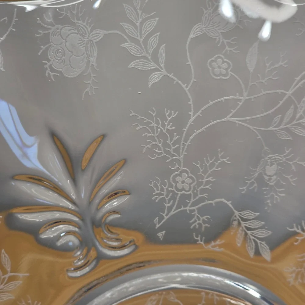 Vintage Fostoria Glass Clear Chintz Etched Baroque Handled‎ Cake Plate - 12.5